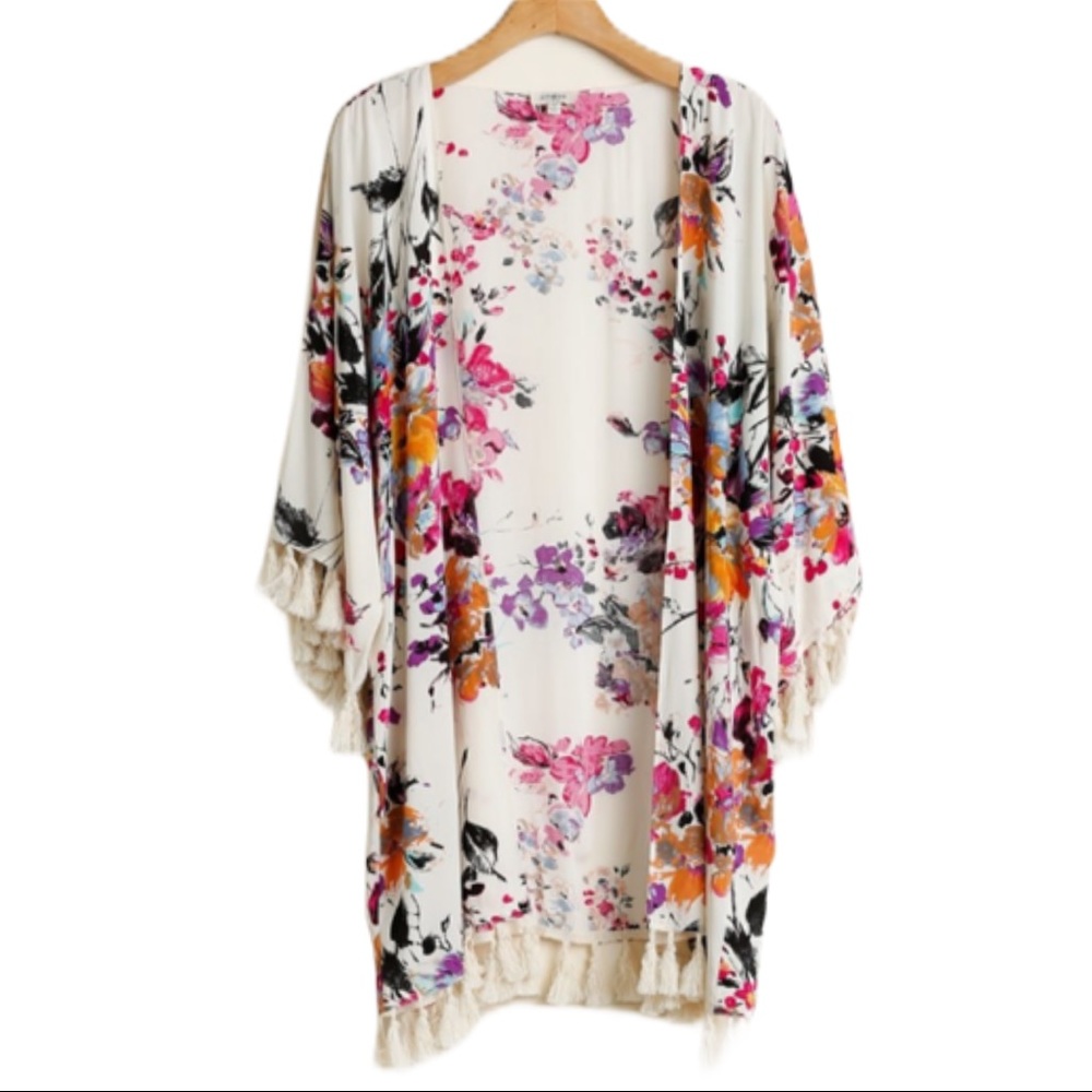 Umgee Floral Print Bell Sleeve Kimono